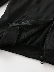 PAVTROS Star Print Streetwear Tween Boys Hooded Zip Up Jacket Chic Outfits For Autumn/Winter - Black - View 6