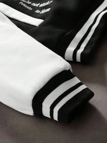 Manfinity Campus Court Aesthetic Post--Men's Long Sleeve "Los Angeles" Print Y2K College Style Varsity Thermal Lined Baseball Jacket, Black And White, Fashionable On INS, Back-To-School & Halloween Must-Have, Perfect Gift For Your Boyfriend, Men Varsity Jacket Black And White Varsity Jacket Los Angeles Jacket , Fall Winter, Grunge - Black - View 5