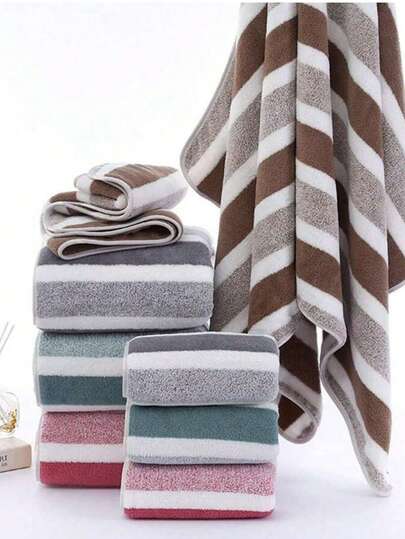 SHEIN 1PC Striped Pattern Super Fiber Fiber Absorbs Towels, Bath Towels, Rectangular Towels, Beach Towels Home Bathroom Decor Back To School For Beauty Salon Home Bathroom