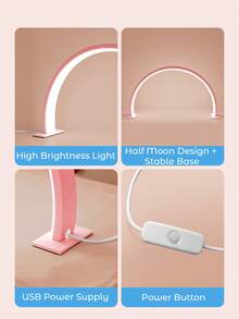 Teckwe Small Half-Moon Countertop LED Manicure Lamp With Push Button Switch For Personal Use On Manicure, Vanity, Crafts, Study Table, Nightstand, Graduation Birthday Holiday, Pink - Pink - View 6