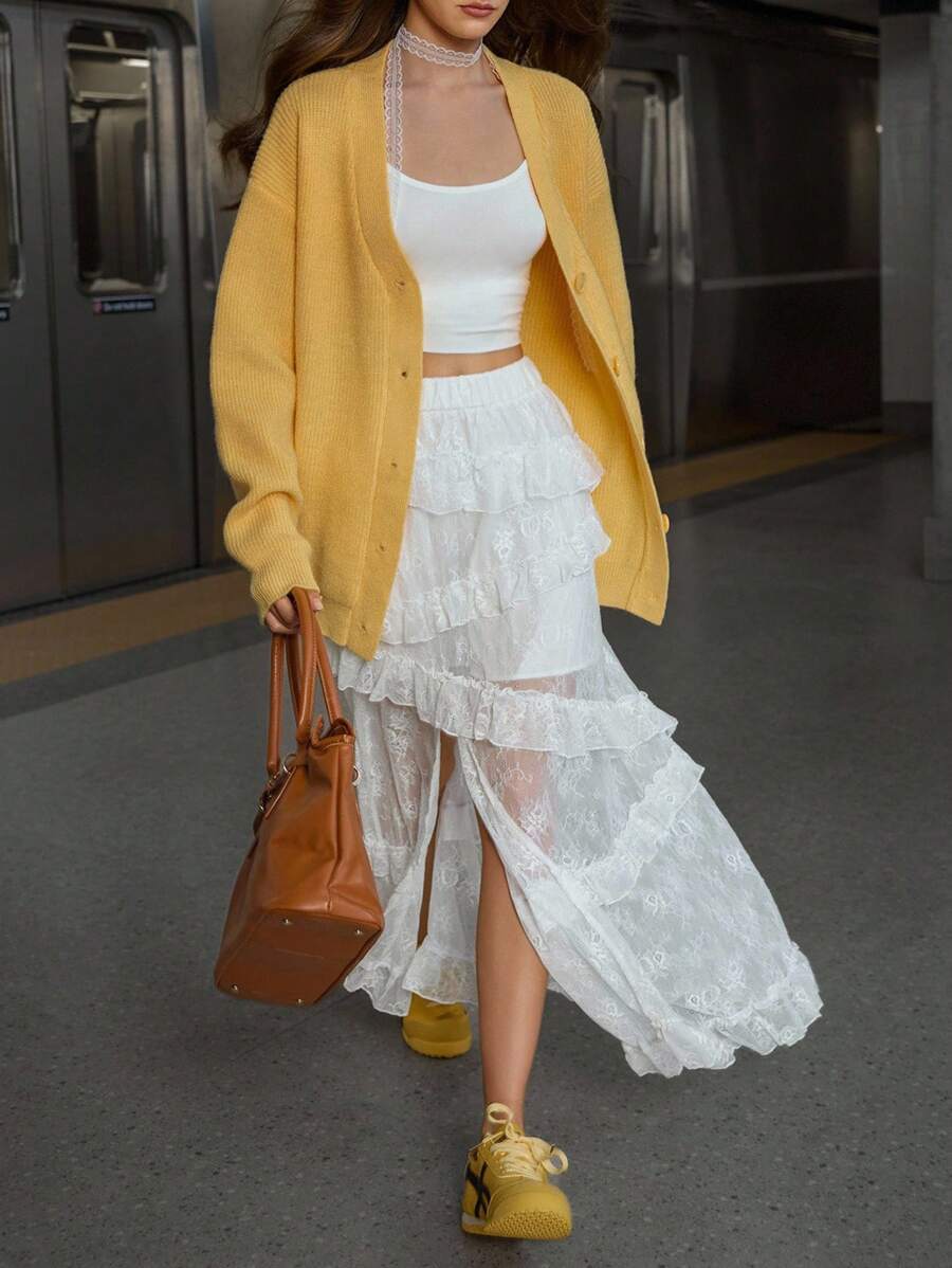 GENKIRA 秋冬休闲时尚针织黄色开衫毛衣外套女士秋季服装 - 黃色 - 查看 1