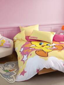 LOONEY TUNES X SHEIN 卡通字母圖案床上用品套裝 - 黃色 - 查看 4