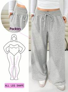 Solflare 舒适休闲纯色针织低腰阔腿女式运动裤，秋季、冬季、返校季