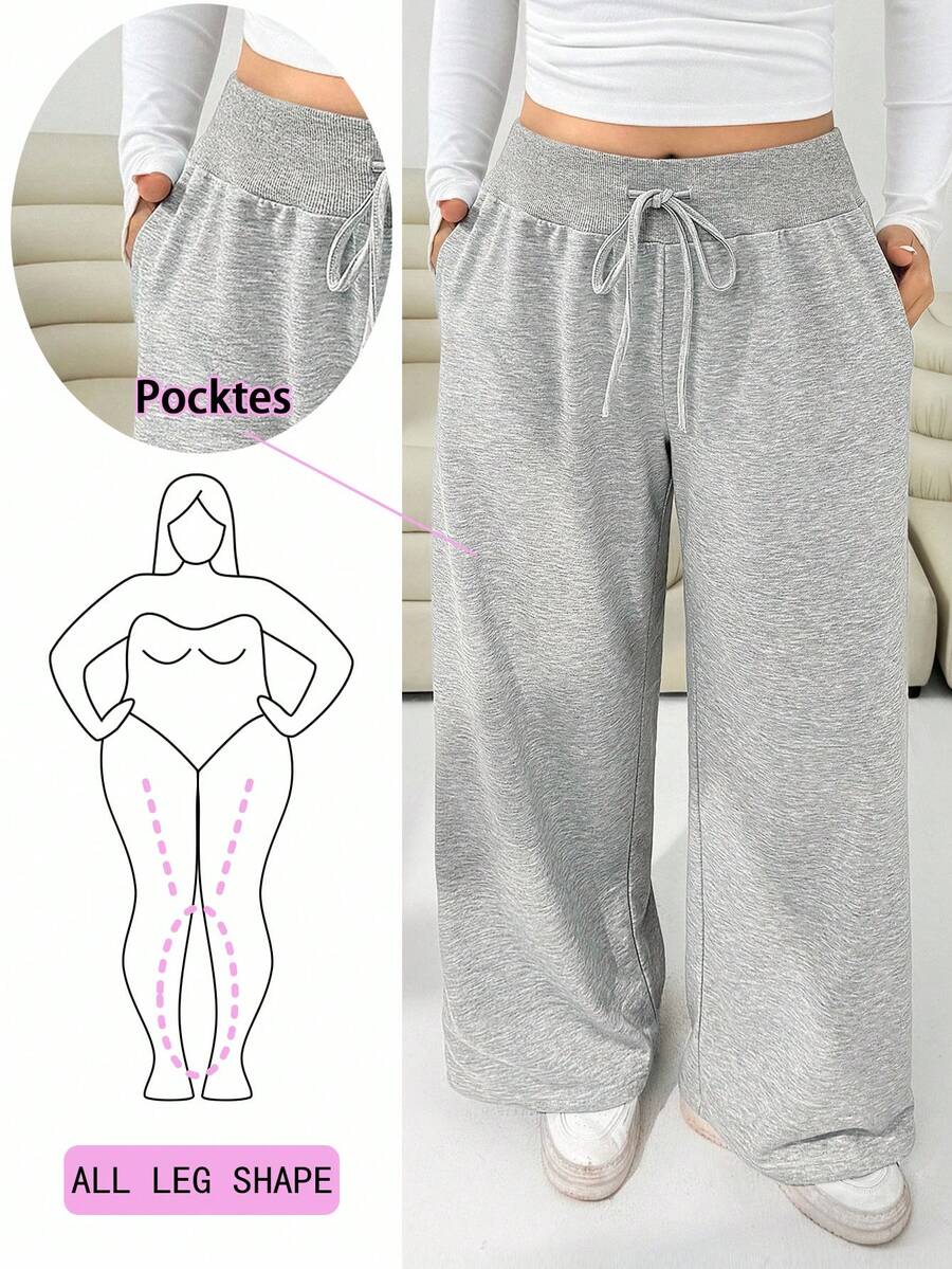 Solflare 舒适休闲纯色针织低腰阔腿女式运动裤，秋季、冬季、返校季