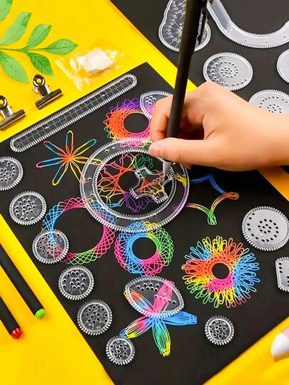 22 件绘图尺套装，释放您的创造潜力 - 透明魔法螺旋绘图模板 - 非常适合绘画和花卉尺子、返校绘画用品、儿童最佳返校礼物、万圣节和圣诞节礼物。