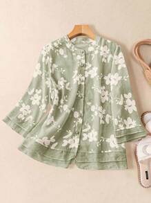 Franclia 女士优雅花卉印花宽松衬衫，适合节日穿着