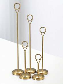 1pc Round Table Number Holder, Gold Stainless Steel Place Card Holder For Party Dining Table - Gold - View 5