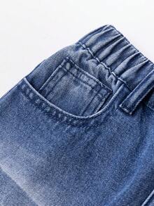 بنطلون جينز واسع الساق مهترئ بتصميم كاجوال رجعي مناسب للجنسين، لفتيات البدناء، باللون الأزرق - الأزرق - مشاهدة 10