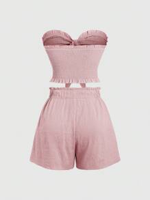 Sweetra 2 件套女士休闲纯色抹胸和长裤套装