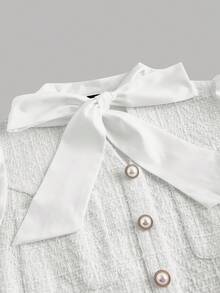 SHEIN MOD Váy sơ mi vải tuýt cổ điển dễ thương dành cho nữ - trắng - Xem 3