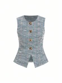 Ellevyn Chaleco sin mangas para mujer con cierre de botón metálico, adecuado para ir al trabajo