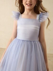 New Cap Sleeve High-End Mesh Princess Dress, Suitable For Back To School Party, Halloween, Girls Elegant Costume Dress - Blue - View 7
