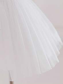 Glamorique Kids 女婴白色缎面薄纱泡泡裙连衣裙，花朵串珠装饰婚礼花童礼服，女婴派对庆典表演服装，女婴无袖吊带裙 - 米色 - 查看 4