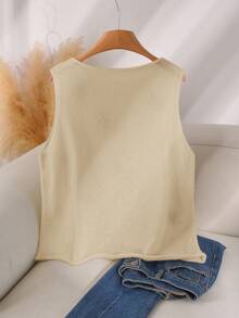 CosyJoli Plus Size Summer Casual Floral Embroidery Knit Vest In Fall/Winter - Apricot - View 2