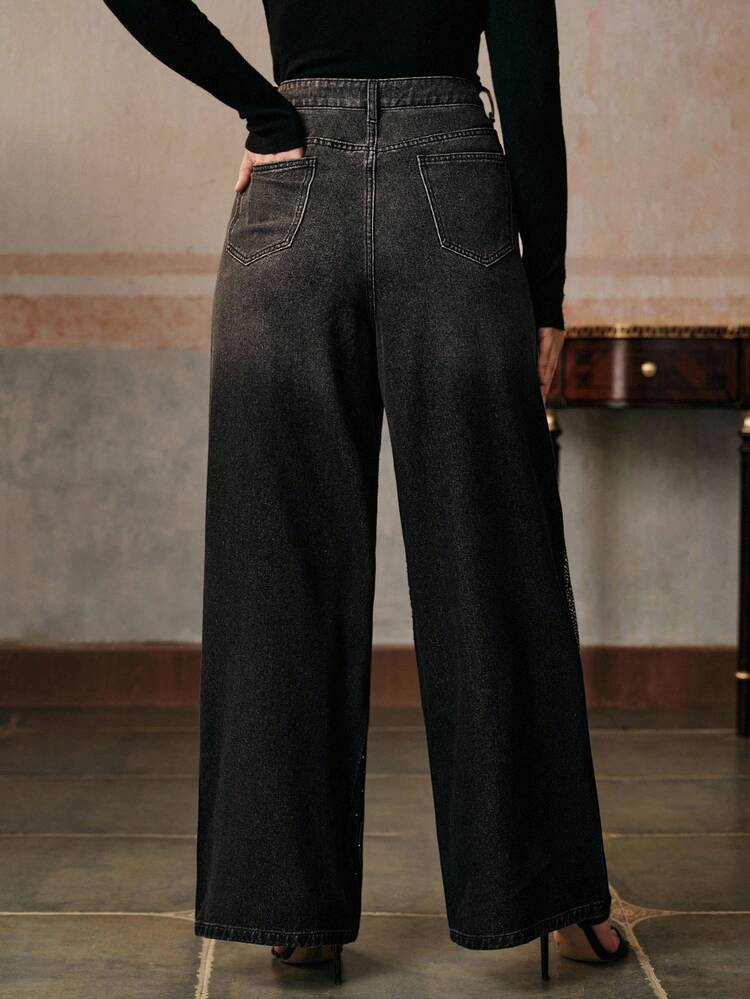 Pantalones rectos con adornos de strass para mujer de talla grande, aptos para otoño, invierno, salir, elegantes, formales, fiestas, chic, Año Nuevo, Navidad, trabajo, graduación, boda