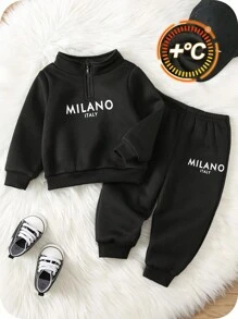 Bubblio Bộ 2 món/Bộ đồ liền thân giữ nhiệt cho bé trai, quần jogger và áo nỉ lót lông, bộ đồ thể thao thoải mái, dễ phối đồ cho mùa thu/đông, thích hợp mặc trong nhà, ngoài trời, mặc hàng ngày, thể thao, vui chơi, tiệc tùng, ngày lễ, bộ đồ thể thao 2 món cho bé mới biết đi, bộ đồ thường ngày cho bé, bộ đồ cho bé mùa thu đông, mặc dạo phố cho trẻ sơ sinh - màu đen - Xem 4