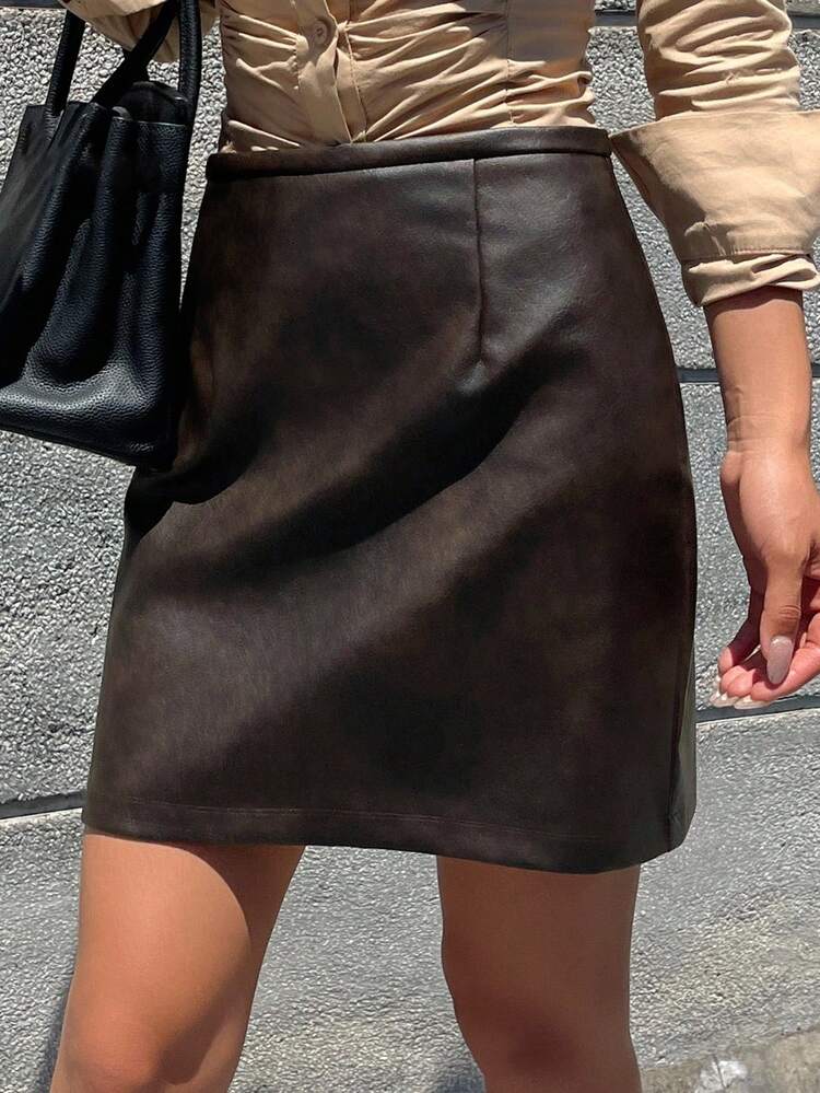 Women's Fashionable Versatile Commuter Vintage Skirt Leather Skirt