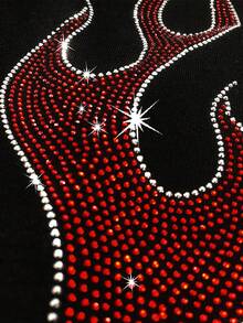 ROMWE MEN Street Life Men's Sparkling Diamond Print Sweatshirt, Loose Cropped Style , Fall - Black - View 2