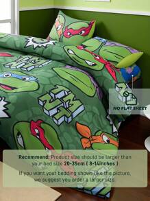 TEENAGE MUTANT NINJA TURTLES | SHEIN 3件套卡通图案床上用品，柔软透气保暖，绿色被套 - 綠色 - 查看 5