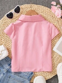 Áo len cardigan cổ đứng tay ngắn sọc xanh cổ điển dành cho bé gái - Màu Hồng Tươi - Xem 2