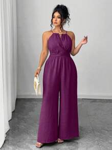 Elenzga Halloween Plus Size Jumpsuits - Purple - View 7