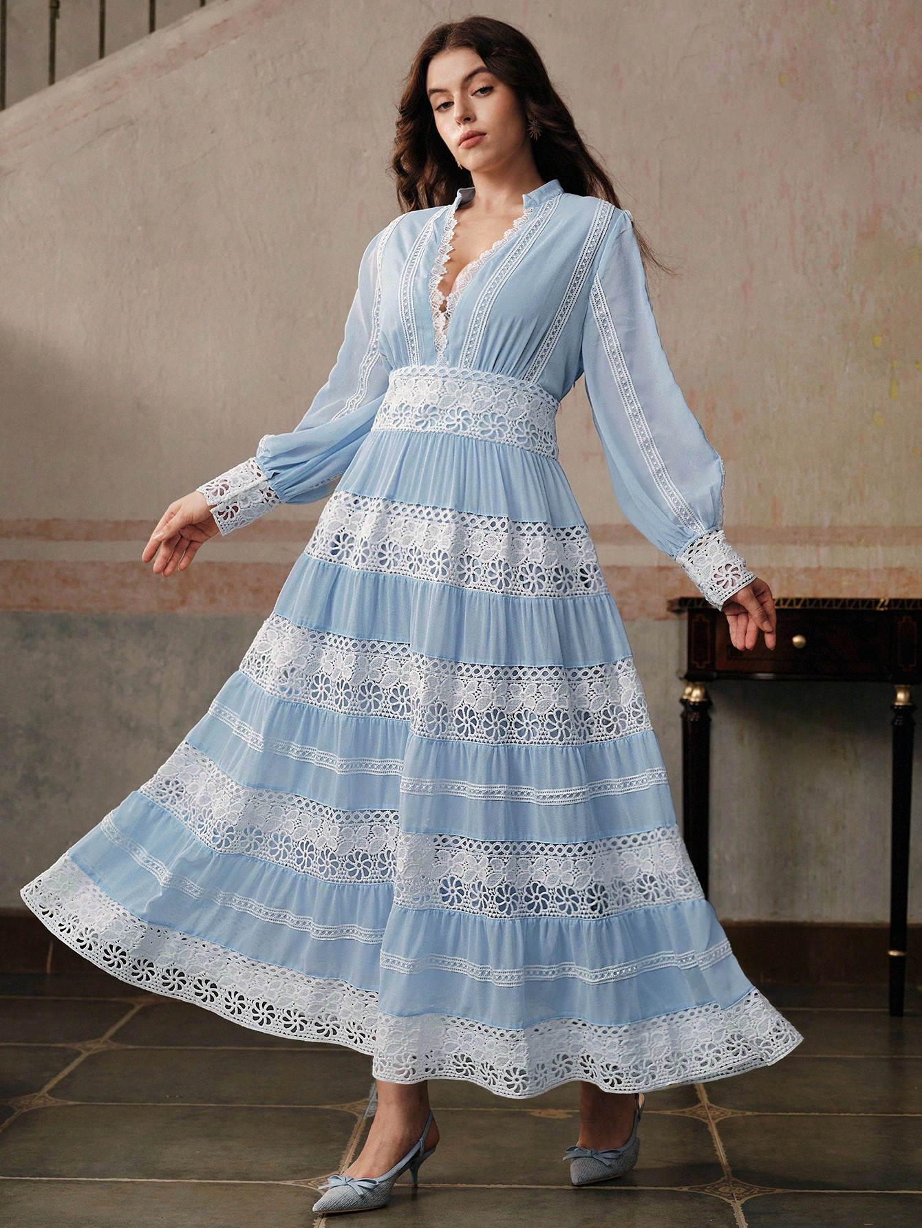 Anewsta فستان طويل أنيق للمرأة ذات الحجم الكبير، م...