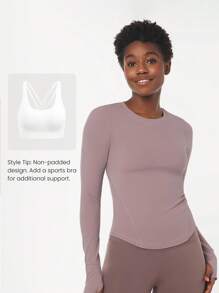 GLOWMODE FeatherFit™ Waist Slimming Curved Long Sleeve Top Low Impact Yoga Pilates Daily Summer Gym - Elderberry - View 5