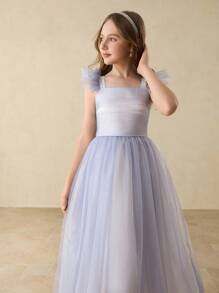 New Cap Sleeve High-End Mesh Princess Dress, Suitable For Back To School Party, Halloween, Girls Elegant Costume Dress - Blue - View 6