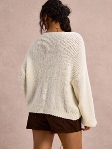 Freevana Plus Size Casual Solid Color Lace-Up Cardigan Cardigan Sweaters For Women Women's Winter Sweater Contains Wool - Beige - View 6
