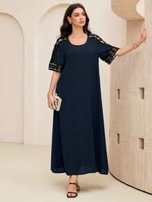 SHEIN Lacomfia Vestido largo elegante de encaje con parches y calado, para verano