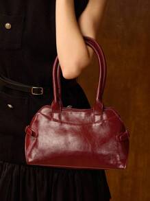MOTF PREMIUM 女士休闲通勤时尚黑色腋下单肩包 - 酒紅色 - 查看 6
