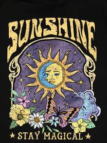 Attitoon 休闲圆领向日葵图案短袖修身女式T恤，适合夏季