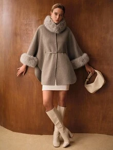 MOTF PREMIUM WOOL CONTRAST FAUX FUR OVERCOAT - Mocha Brown - View 4