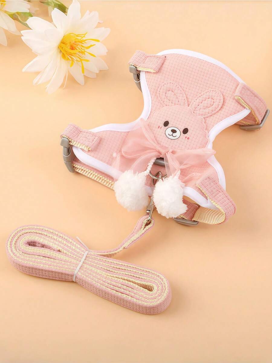 Guia e Peitoral para Gatos/Cachorros, Ajustável e À Prova de Fuga, Adequado para Passeios ao Ar Livre - Rosa chiclete - Visão 1