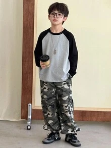 Dazy Kids 儿童秋装，加大码男童迷彩工装裤，秋季