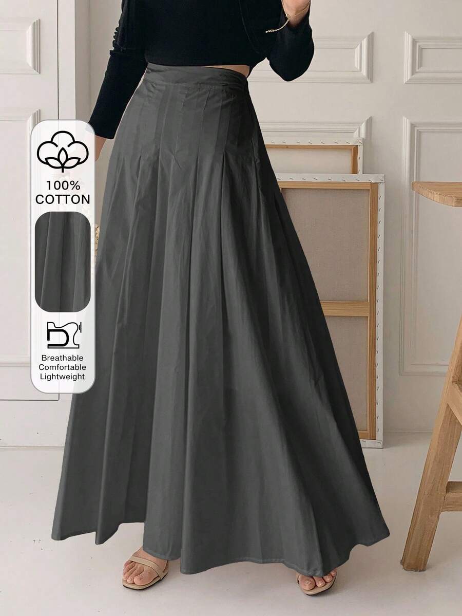 DAZY Chân váy nữ xếp ly màu trơn, kiểu dáng thường ngày, phù hợp cho mọi mùa, mùa thu. - Xám - Xem 1