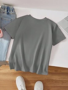 SHEIN Tween Girls Number Print Round Neck Short Sleeve Casual T-Shirt - Grey - View 2
