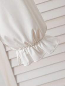 少女优雅刺绣彼得潘领衬衫，泡泡袖纽扣条纹休闲公主衬衫，适合假日、旅行、生日派对、春秋冬季穿着。