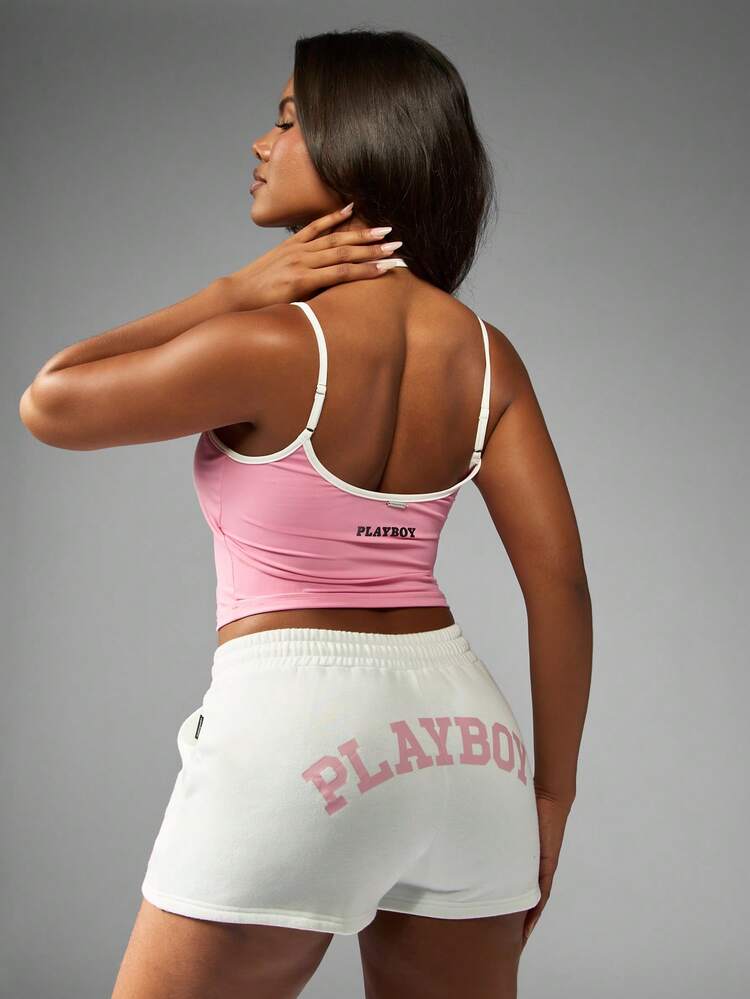 Missguided x Playboy Double Layer Active Cami Pink Workout Tank Top Fitness Athletic Gym Cropped Sports Singlet For Training Exercise Yoga