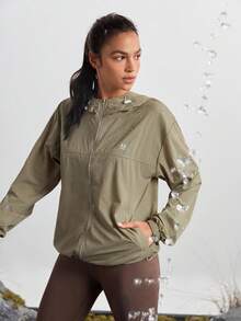 In My Nature 女士春夏休闲防水连帽轻便夹克，带抽绳，适合户外活动徒步旅行女装 - 棕色 - 查看 9