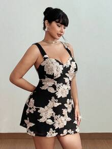 Viva Relle Vestido camisero de verano con estampado floral para tallas grandes - Negro - Ver 1