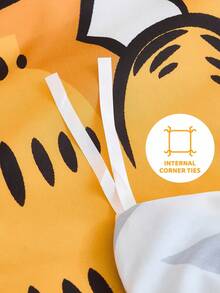 GARFIELD | SHEIN 3pc Cartoon Cat & Letter Print Bedding Set,Suitable For Single Bed/Double Bed/Queen Bed/King Bed, Dormitory/Home - Multicolor - View 4