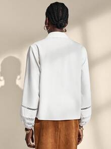 Almamuse Women's Elegant White Lace Trim Long Sleeve Blouse Fall Cloth For Women - White - View 2