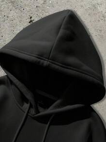 Manfinity LEGND 男式标语和眼睛印花落肩长袖黑色休闲连帽衫 - 黑色 - 查看 5
