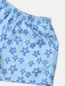 SUMWON Floral Print Summer Crop T-Shirt Co-Ord Set With Matching Shorts Cute Daisy Pattern Girls Holiday Festival Beach Vacation Two Piece Outfit - Blue - View 6