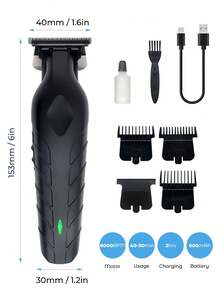 Teckwe Hair Trimmer 0mm Zero Gapped Carving Clipper For Men, With Razor Lubricant Bottle, Professional Haircut Machine Electric Rechargeable Hair Trimming Machine Barber Trimmer Hair Beard Shaver - Black - View 6