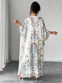 Elenzga Đầm dự tiệc & đi chơi in họa tiết tay cánh dơi cỡ lớn cổ tròn - Nhiều màu - Xem 2