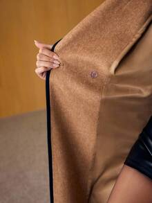 MOTF PREMIUM 羊毛撞色饰边腰带风衣 - 卡其色 - 查看 8