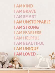 儿童房正面肯定墙贴 - 卡通风格彩色文字励志贴纸，带有励志名言的育儿室装饰（你很重要，我爱你） - 多色-B - 查看 4