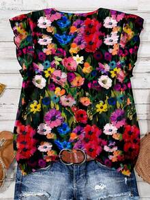 EMERY ROSE Plus Size Women's Casual Floral Print Retro Style Shirt, Suitable For Summer Floral Blouses For Women Chic Blouses For Women - Multicolor - View 2